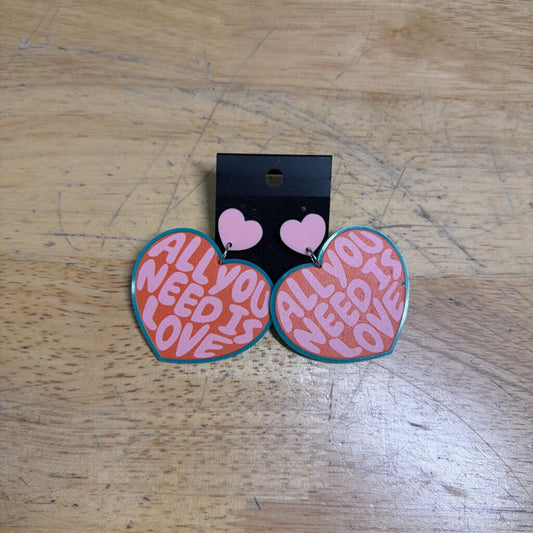 Pink/ Blue 'All You Need Is Love' Statement Earrings