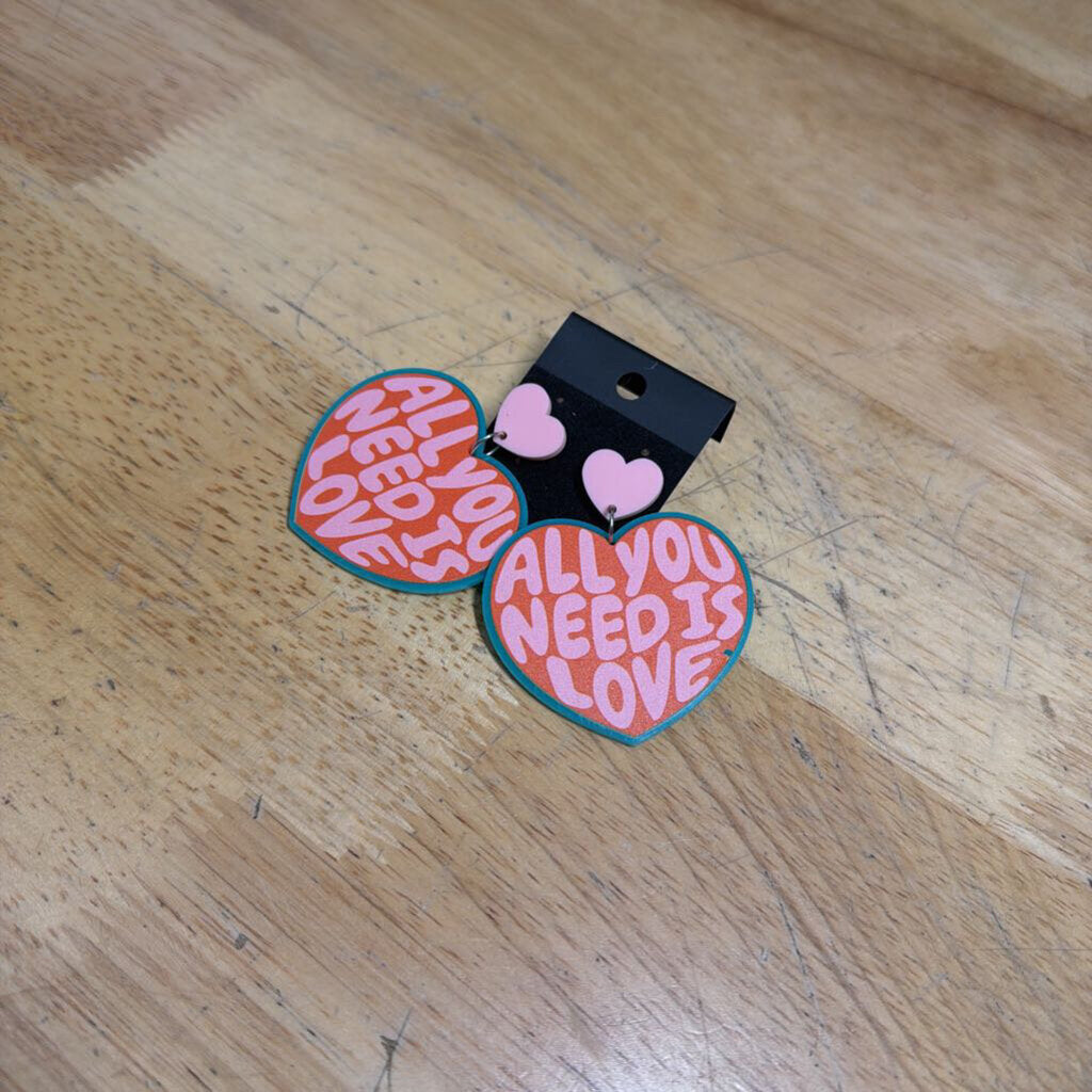 Pink/ Blue 'All You Need Is Love' Statement Earrings