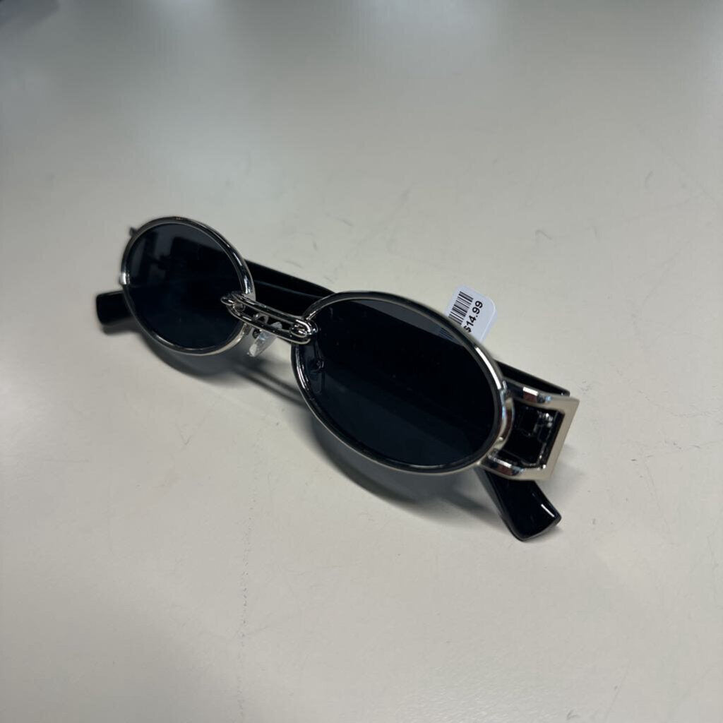 Silver/Black Oval Sunglasses