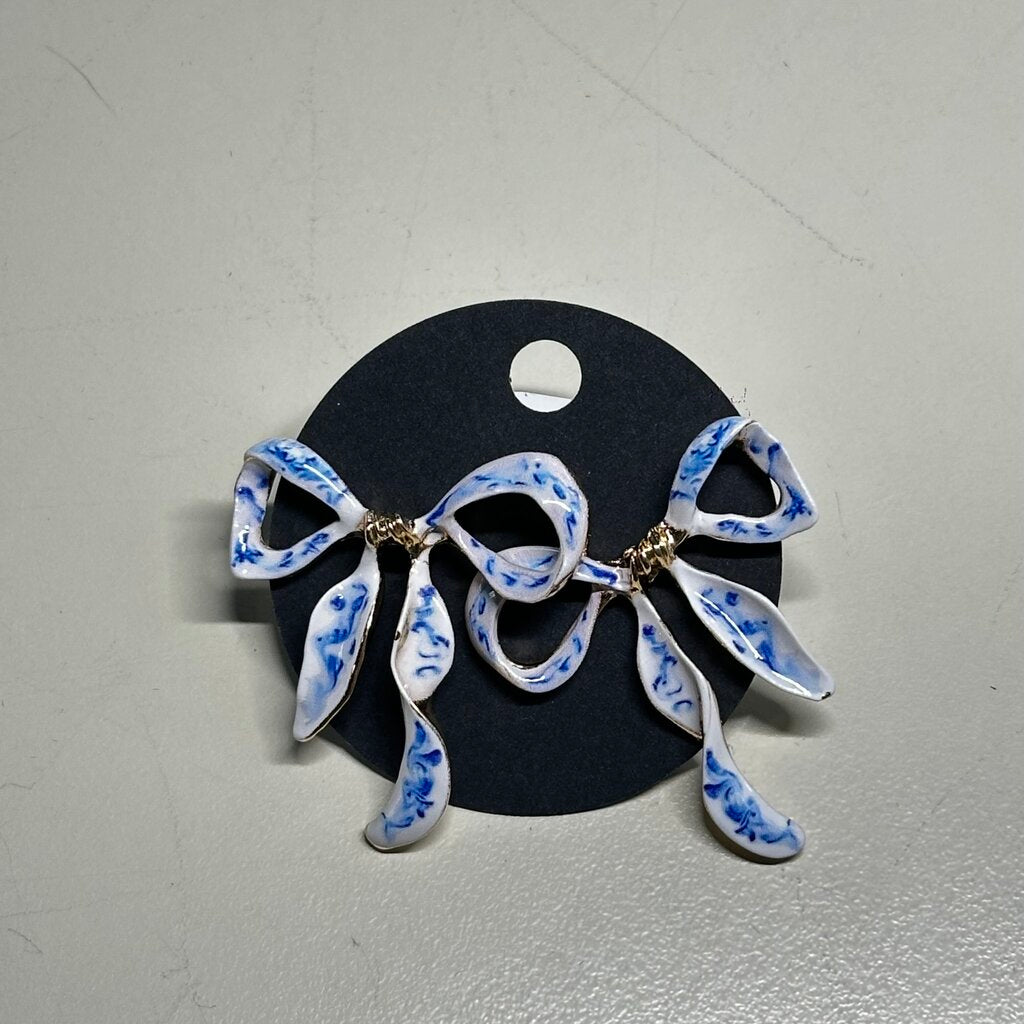 Blue and White Enamel Bow Earrings
