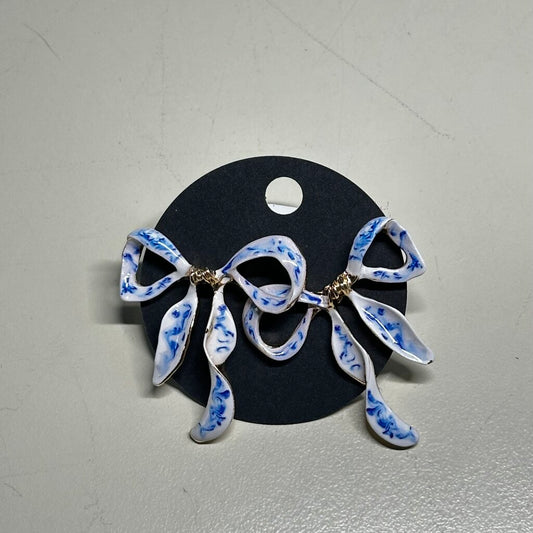 Blue and White Enamel Bow Earrings