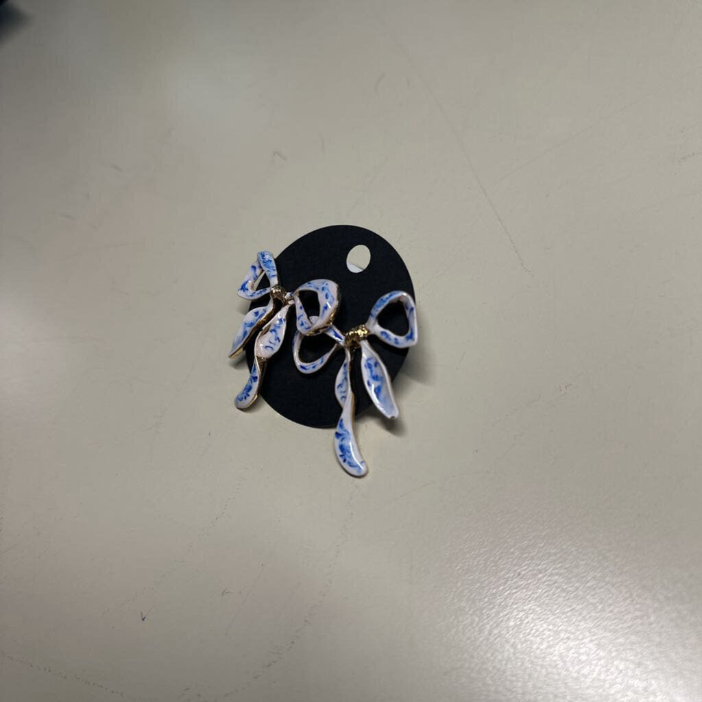 Blue and White Enamel Bow Earrings