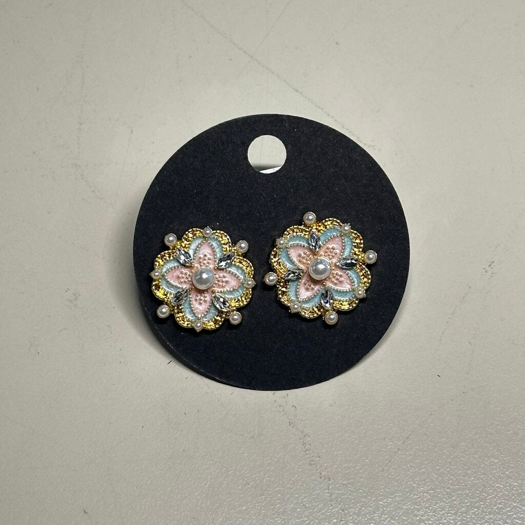 Pink/Blue Flower Stud Earrings