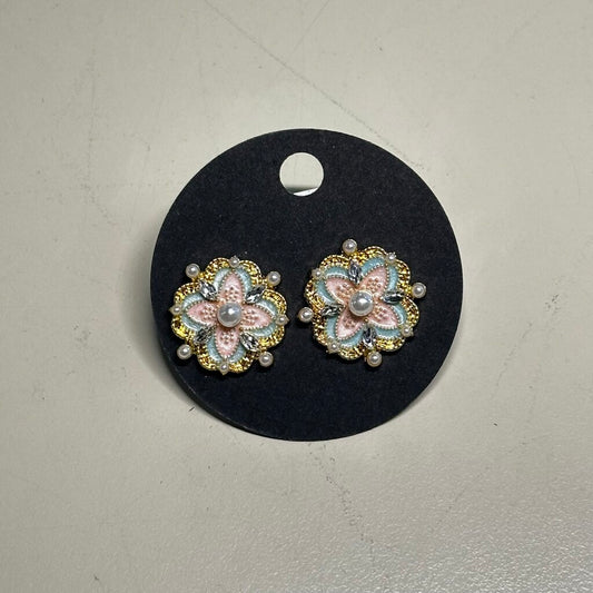 Pink/Blue Flower Stud Earrings