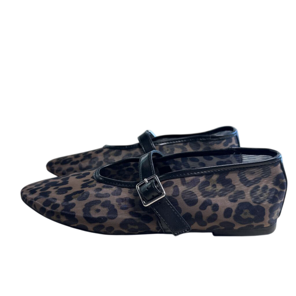 Leopard Print Mesh Mary Jane Flats 8.0