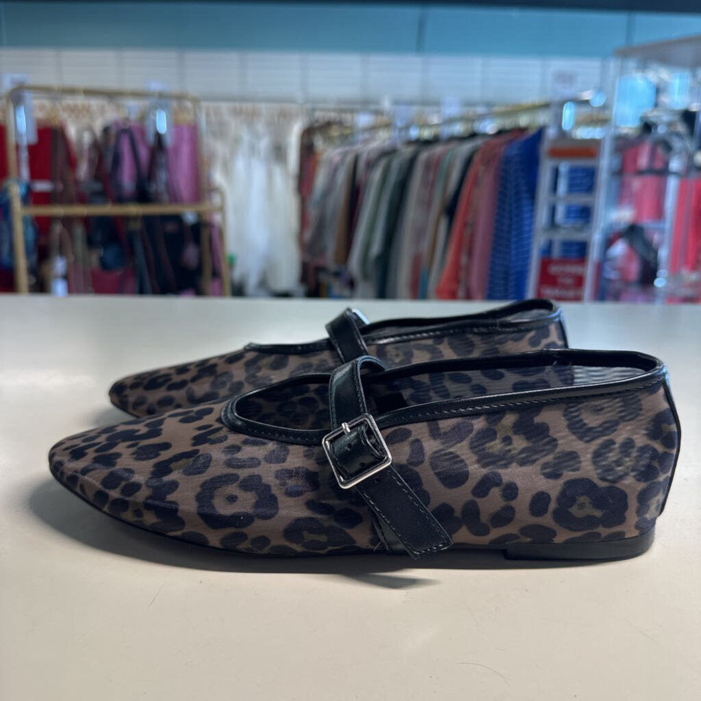 Leopard Print Mesh Mary Jane Flats 8.0