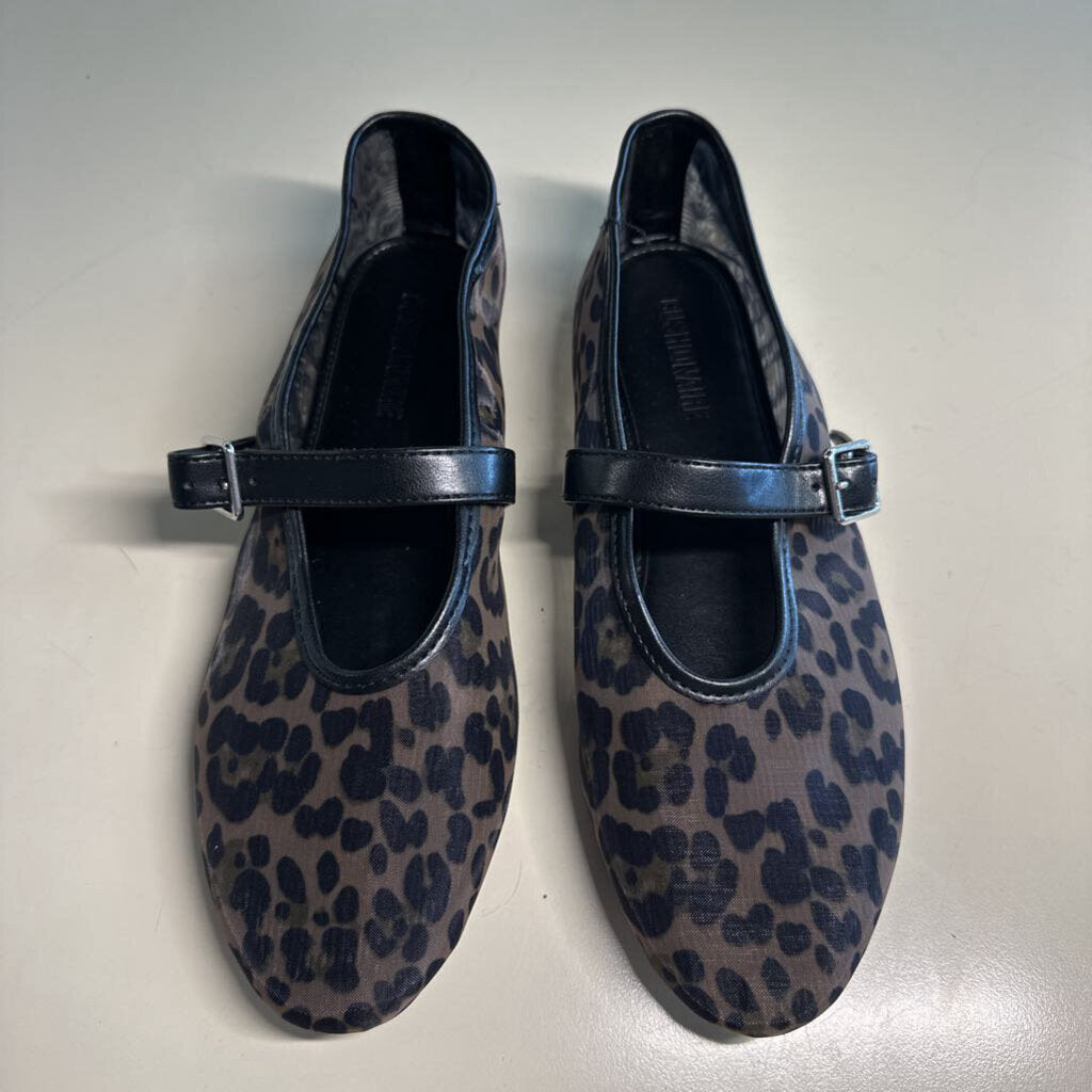 Leopard Print Mesh Mary Jane Flats 8.0