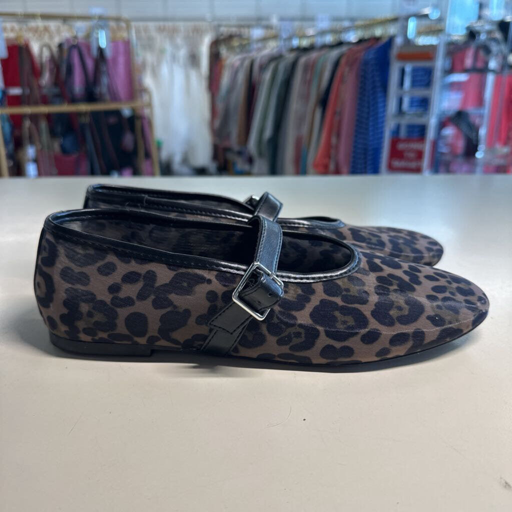 Leopard Print Mesh Mary Jane Flats 8.0