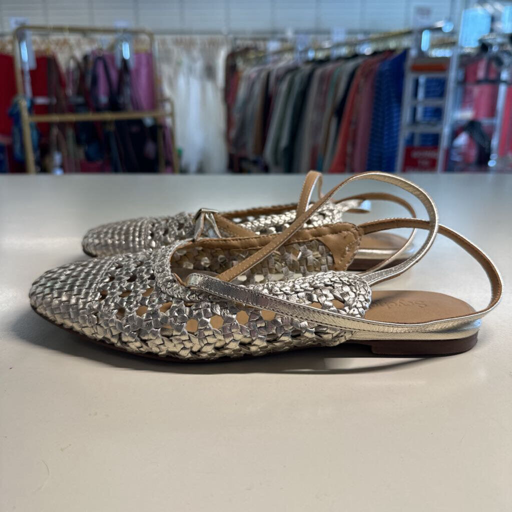 Seychelles Gold Metallic Woven Slingback Flats 8.0
