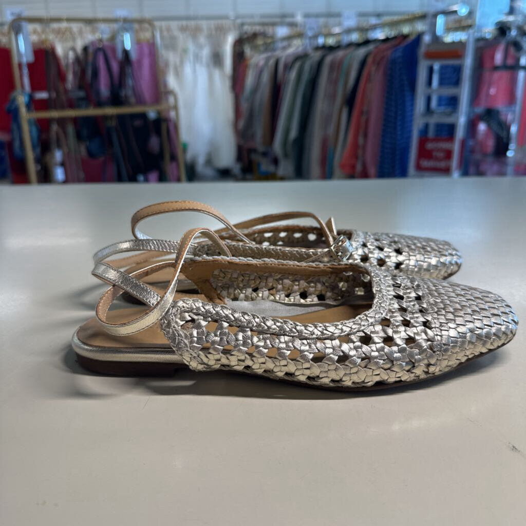 Seychelles Gold Metallic Woven Slingback Flats 8.0