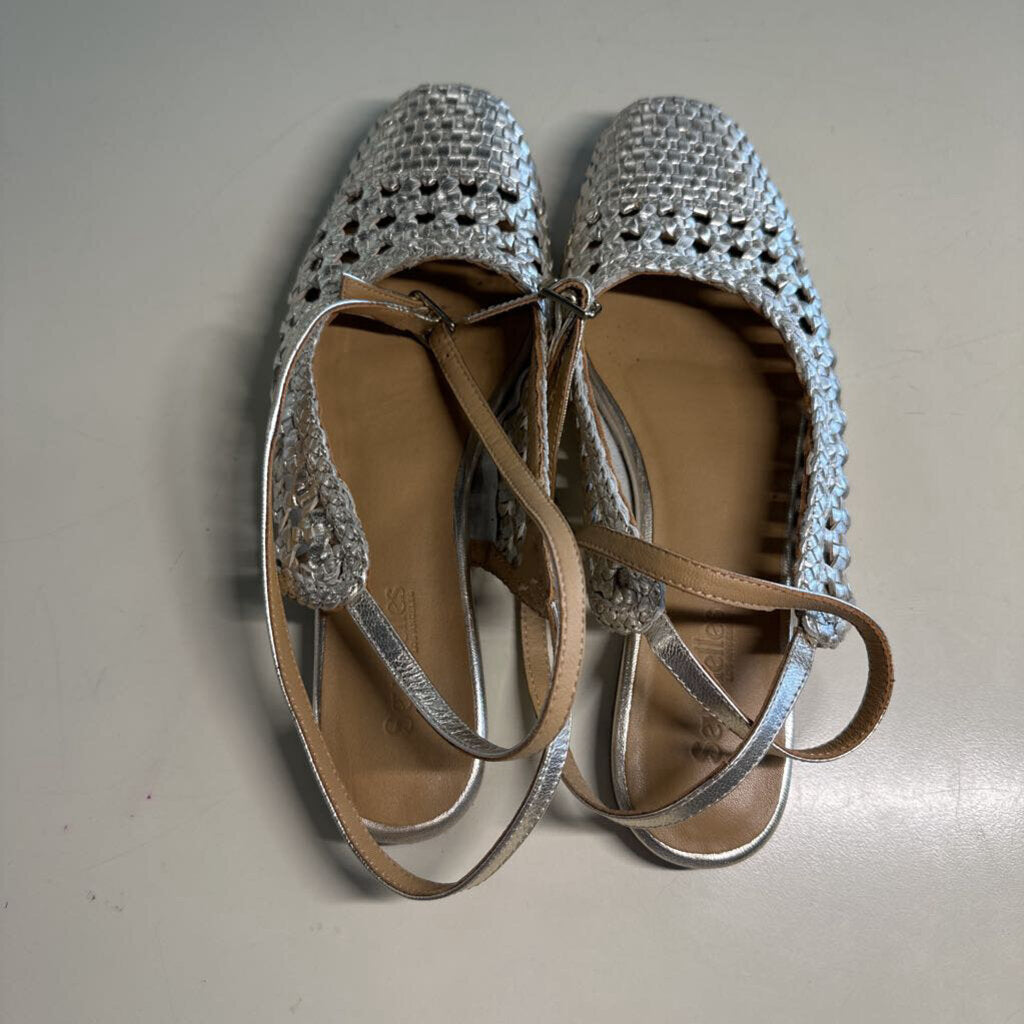 Seychelles Gold Metallic Woven Slingback Flats 8.0