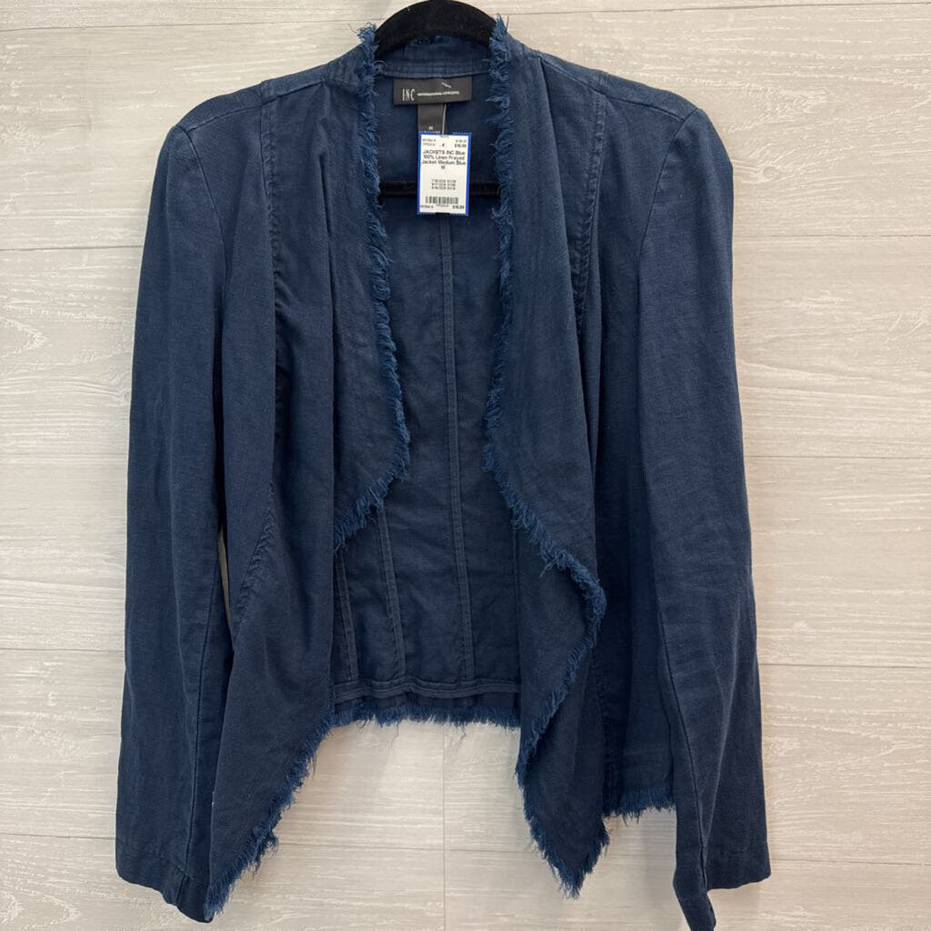 Blue 100% Linen Frayed Jacket Medium