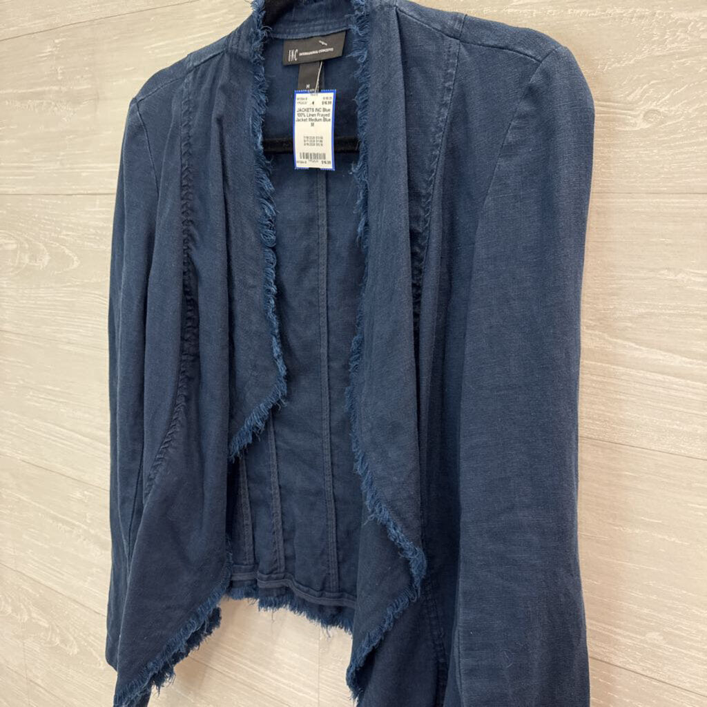 Blue 100% Linen Frayed Jacket Medium