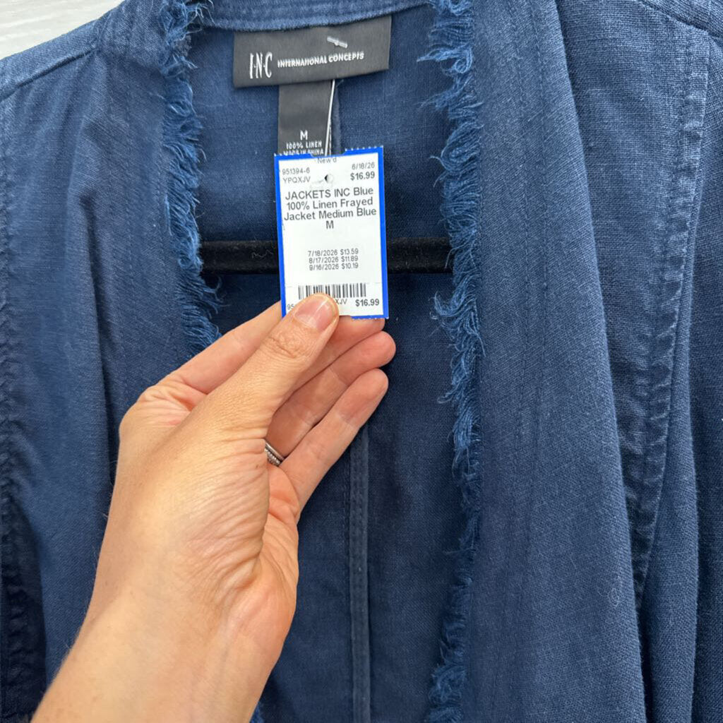 Blue 100% Linen Frayed Jacket Medium