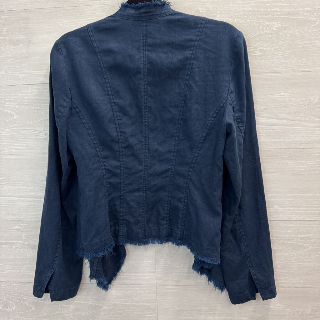 Blue 100% Linen Frayed Jacket Medium