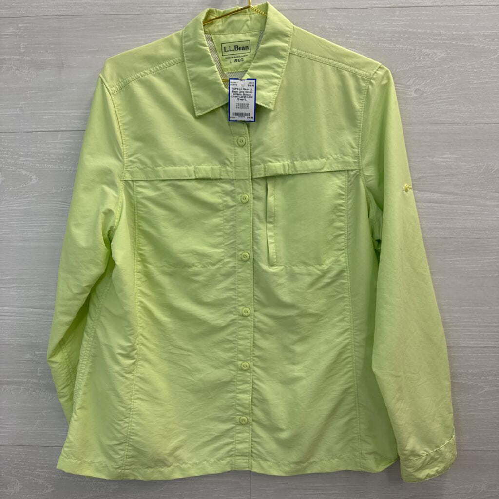 LL Bean Lime Green Athletic Button Down Large