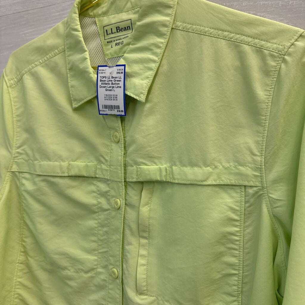 LL Bean Lime Green Athletic Button Down Large