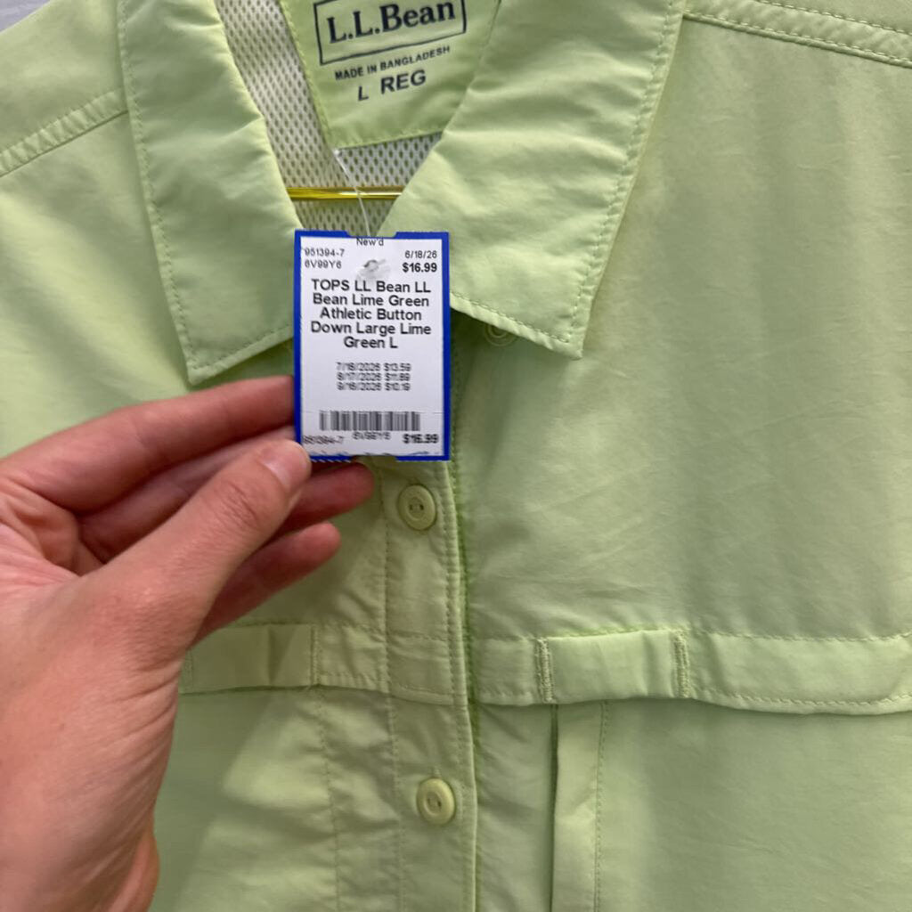 LL Bean Lime Green Athletic Button Down Large