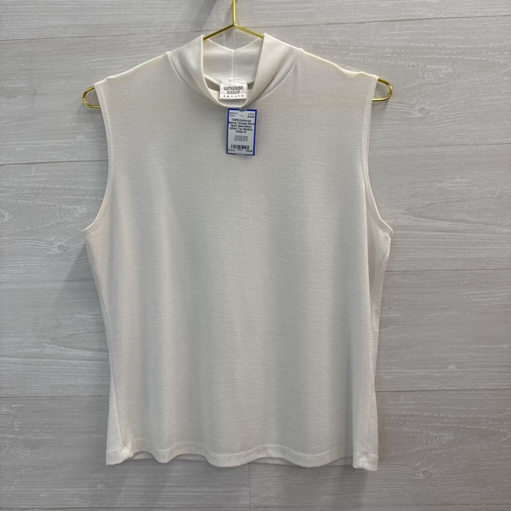 Vintage Mock Neck Sleeveless White Top Medium