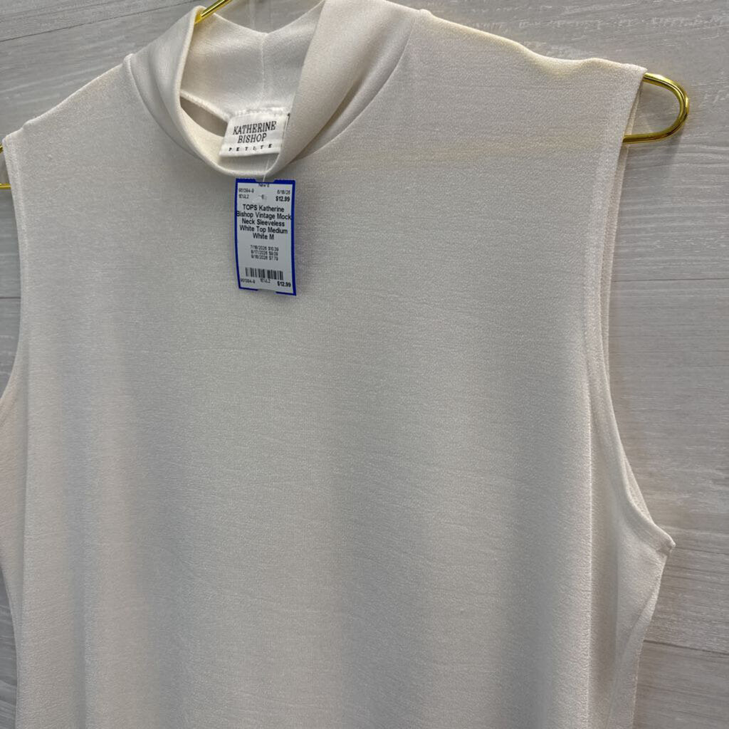 Vintage Mock Neck Sleeveless White Top Medium