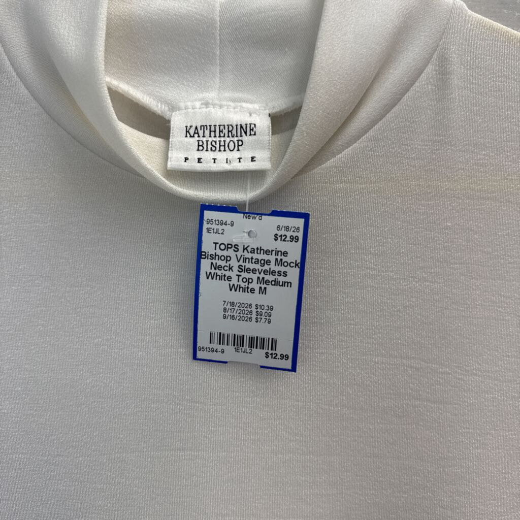 Vintage Mock Neck Sleeveless White Top Medium