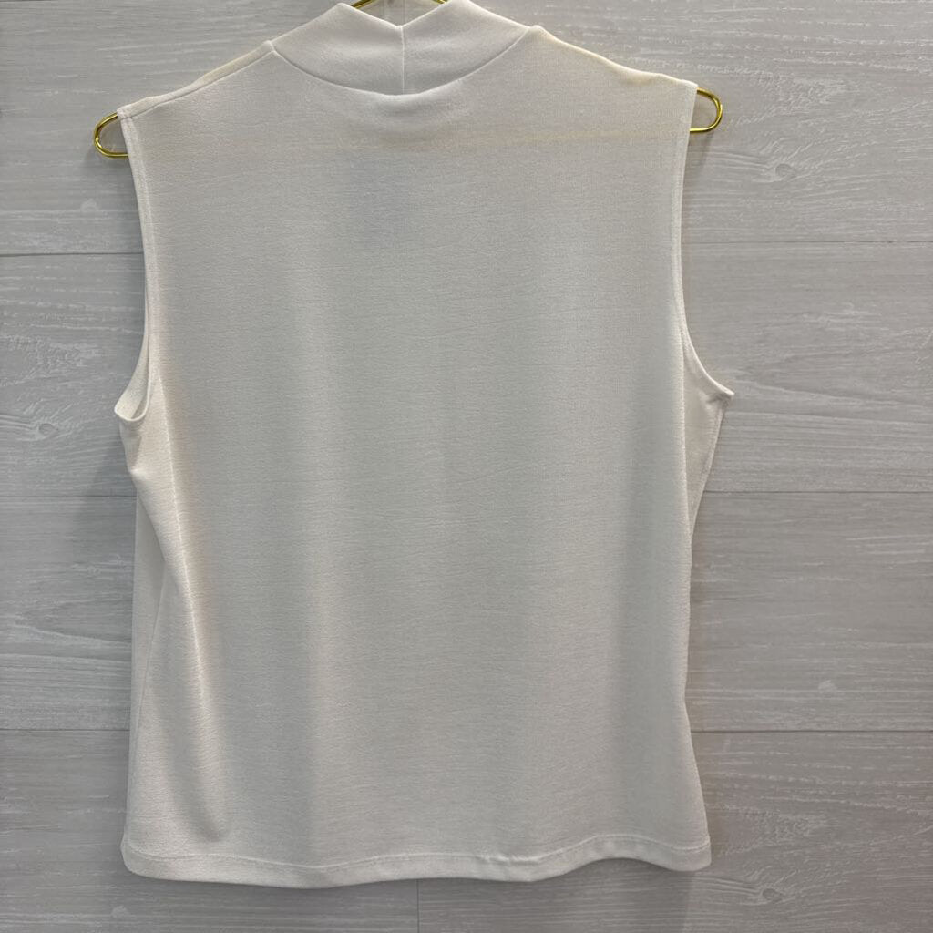 Vintage Mock Neck Sleeveless White Top Medium