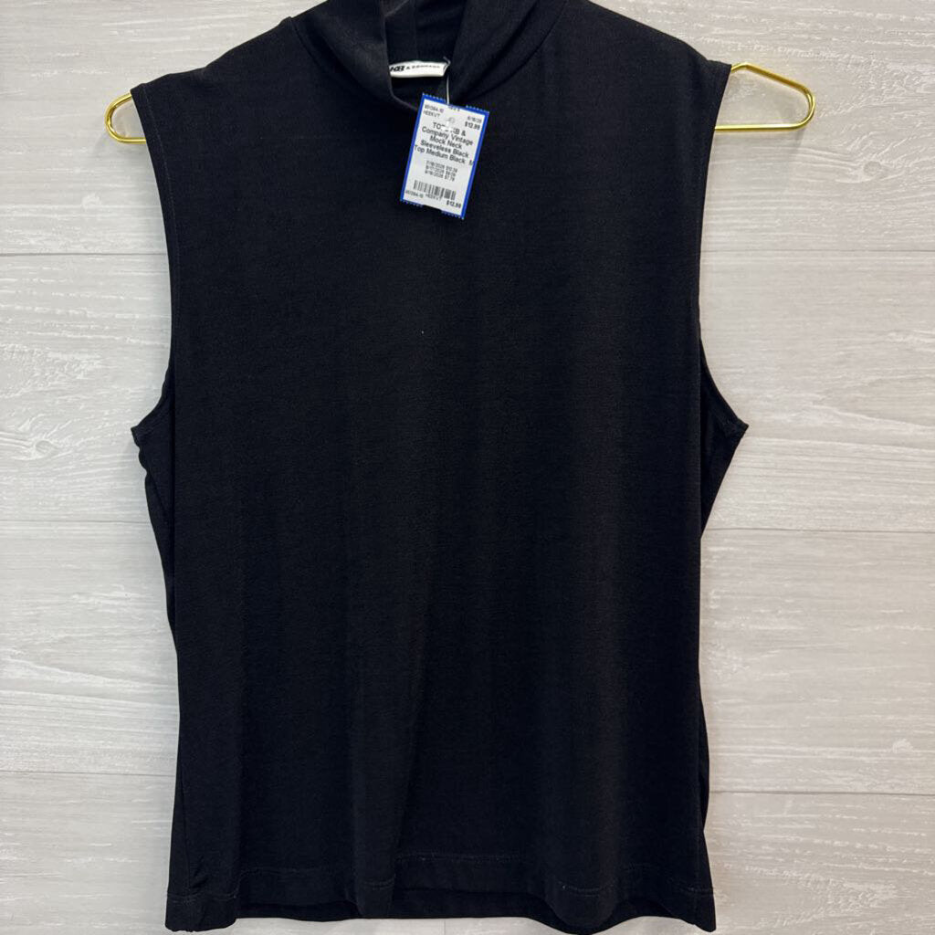Vintage Mock Neck Sleeveless Black Top Medium