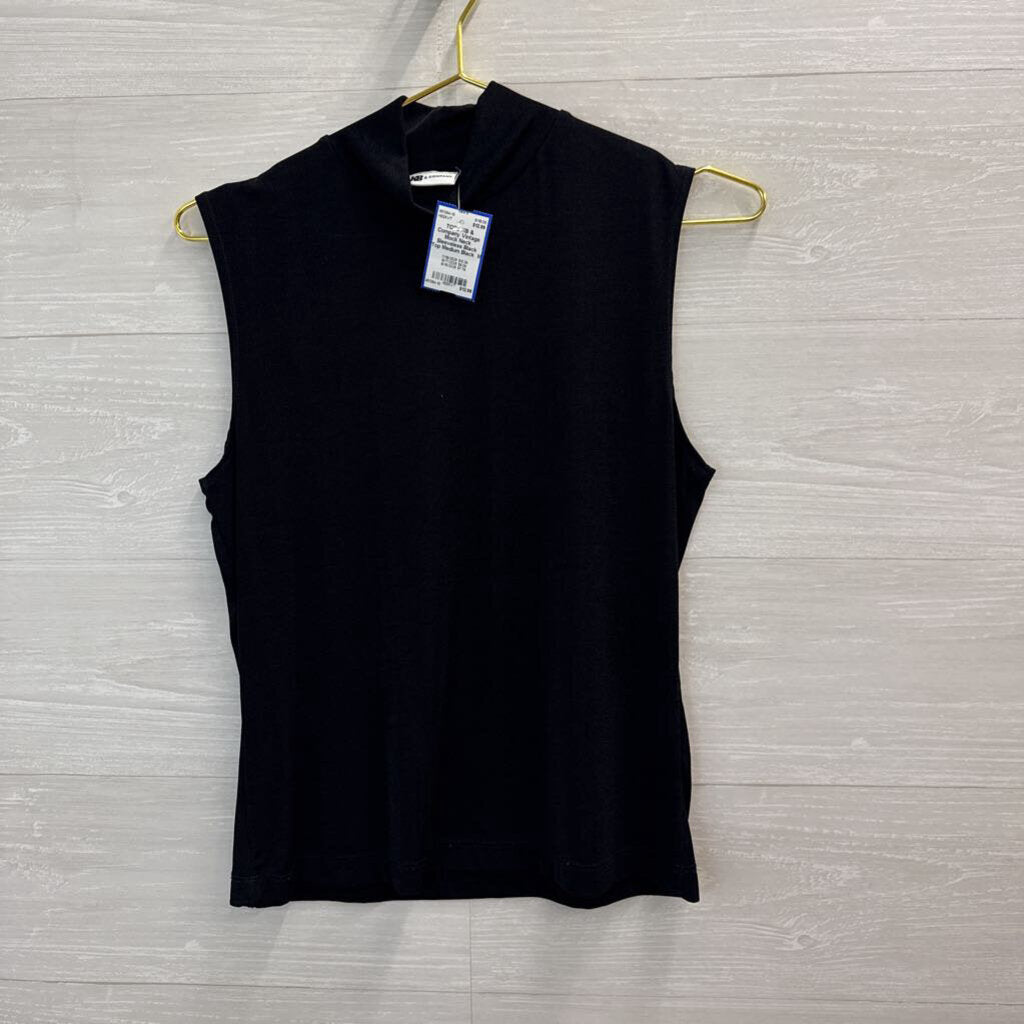Vintage Mock Neck Sleeveless Black Top Medium