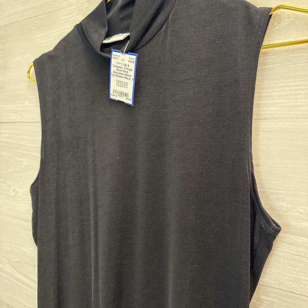 Vintage Mock Neck Sleeveless Black Top Medium