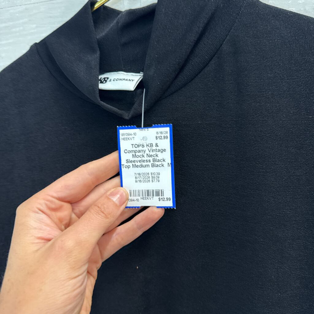 Vintage Mock Neck Sleeveless Black Top Medium