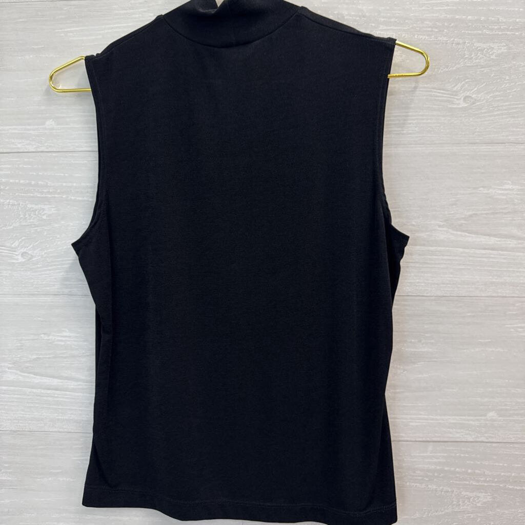 Vintage Mock Neck Sleeveless Black Top Medium