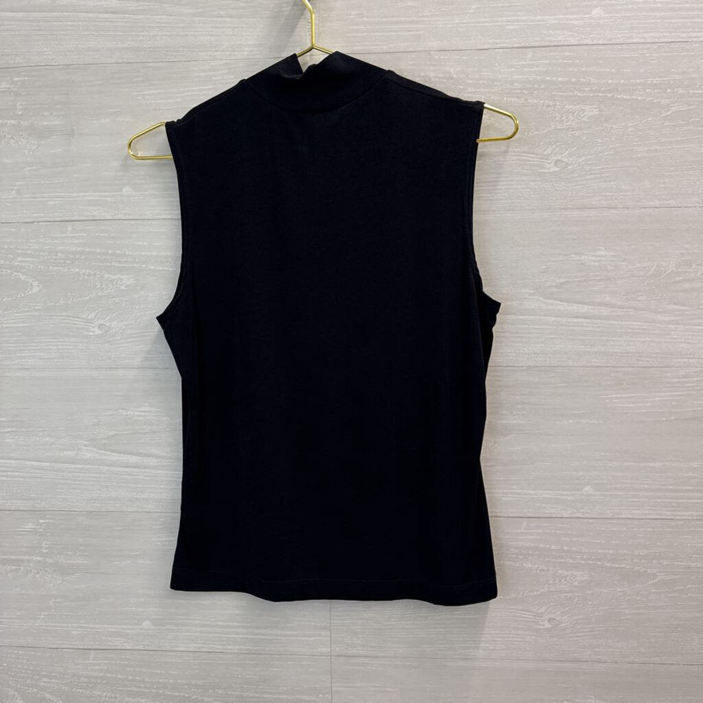 Vintage Mock Neck Sleeveless Black Top Medium