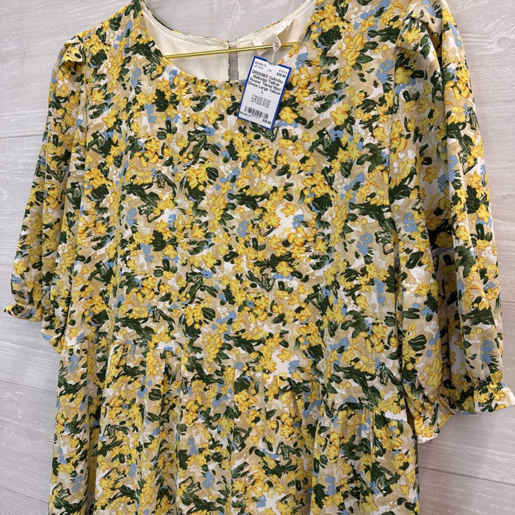 Melloday Yellow Flower Tiered Maxi Dress Large