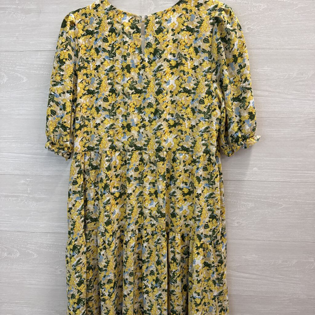 Melloday Yellow Flower Tiered Maxi Dress Large