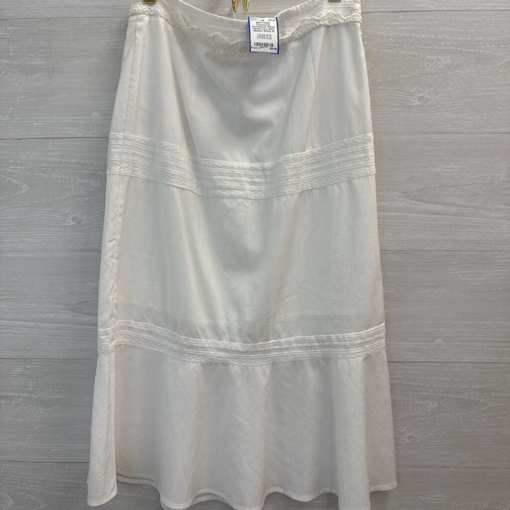 Commense White Tiered Lace Skirt Medium