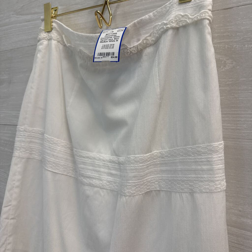 Commense White Tiered Lace Skirt Medium