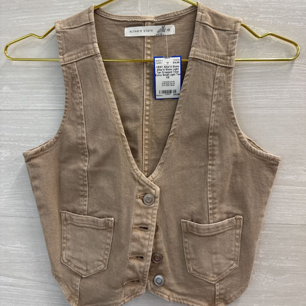 Altar'd State Light Tan Cropped Vest Extra Small