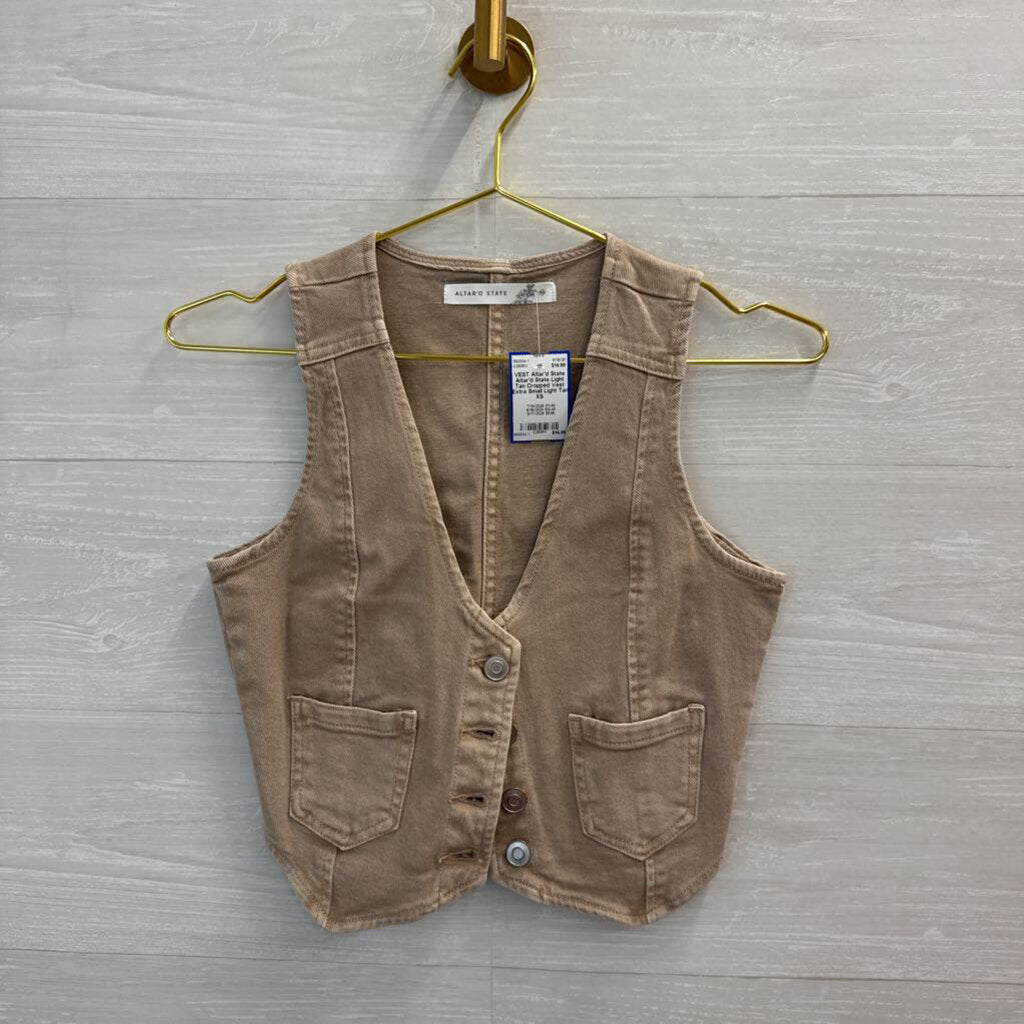 Altar'd State Light Tan Cropped Vest Extra Small