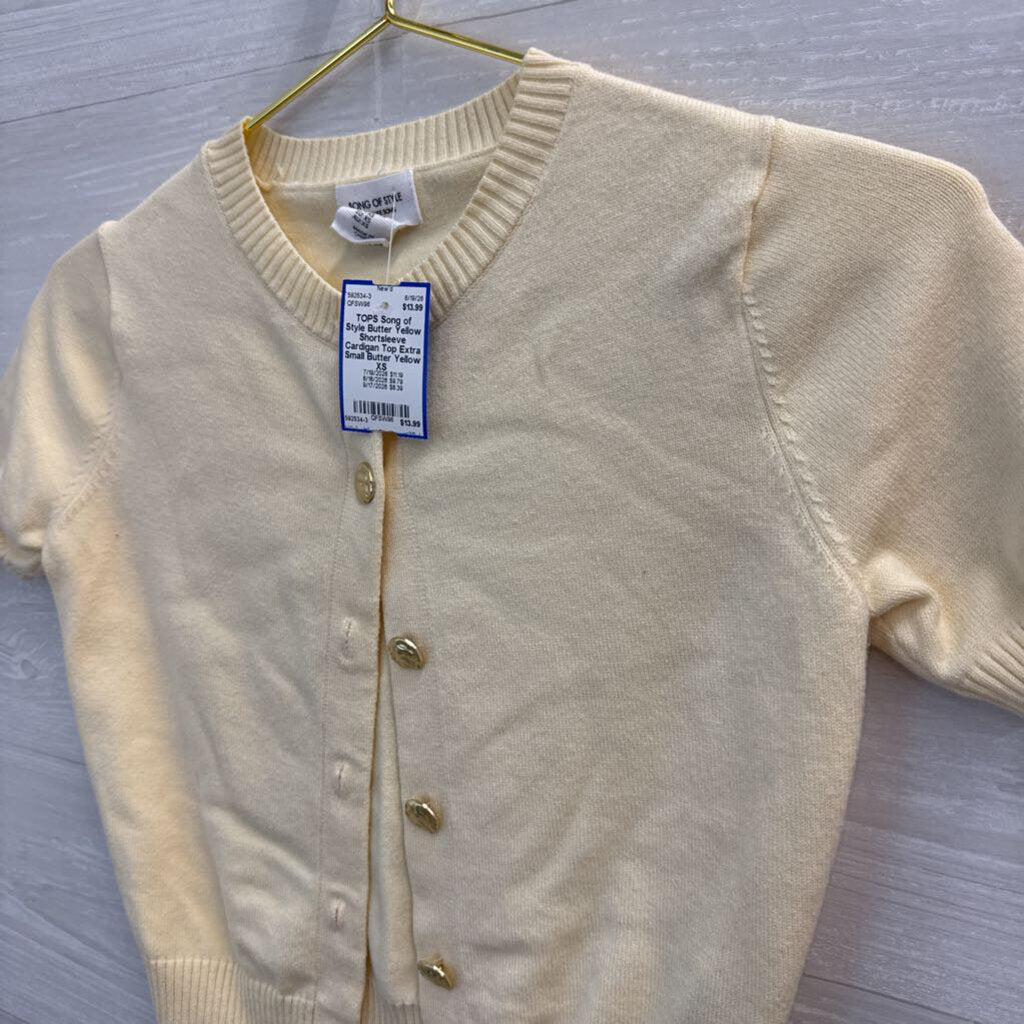 Butter Yellow Shortsleeve Cardigan Top Extra Small