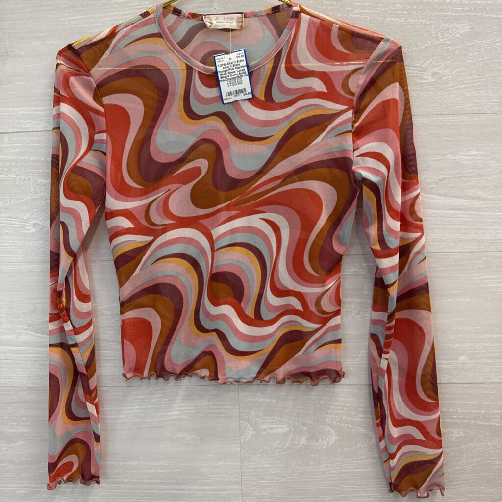 Altar'd State Orange/Pink Marbled Mesh Sheer Longs Sleeve Extra Small