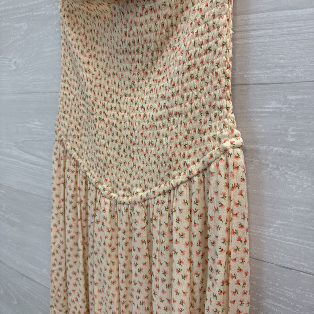 Strapless Floral Stretchy Midi Dress Extra Small