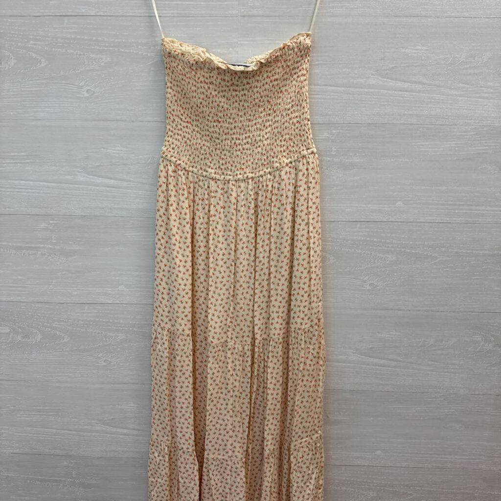 Strapless Floral Stretchy Midi Dress Extra Small