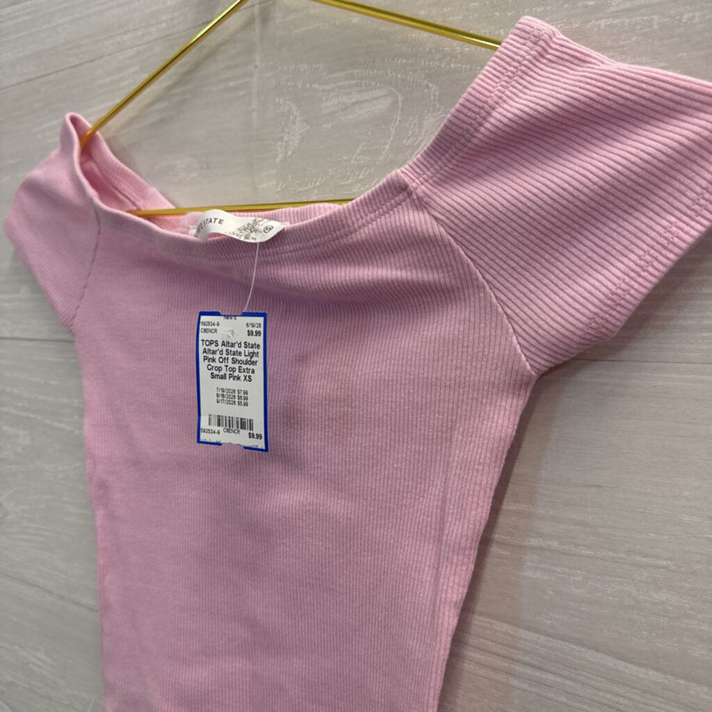Altar'd State Light Pink Off Shoulder Crop Top Extra Small