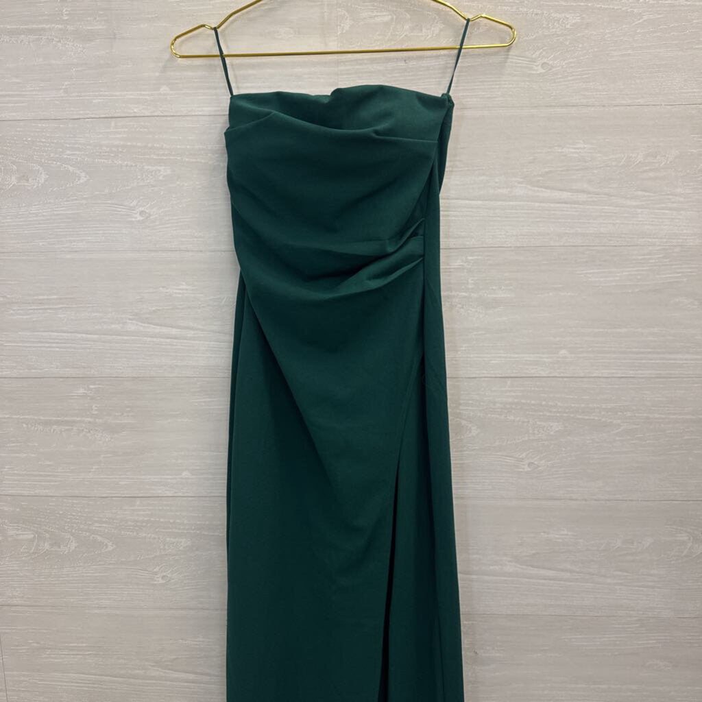 Dark Green Long Fitted Strapless Formal with Slit Small