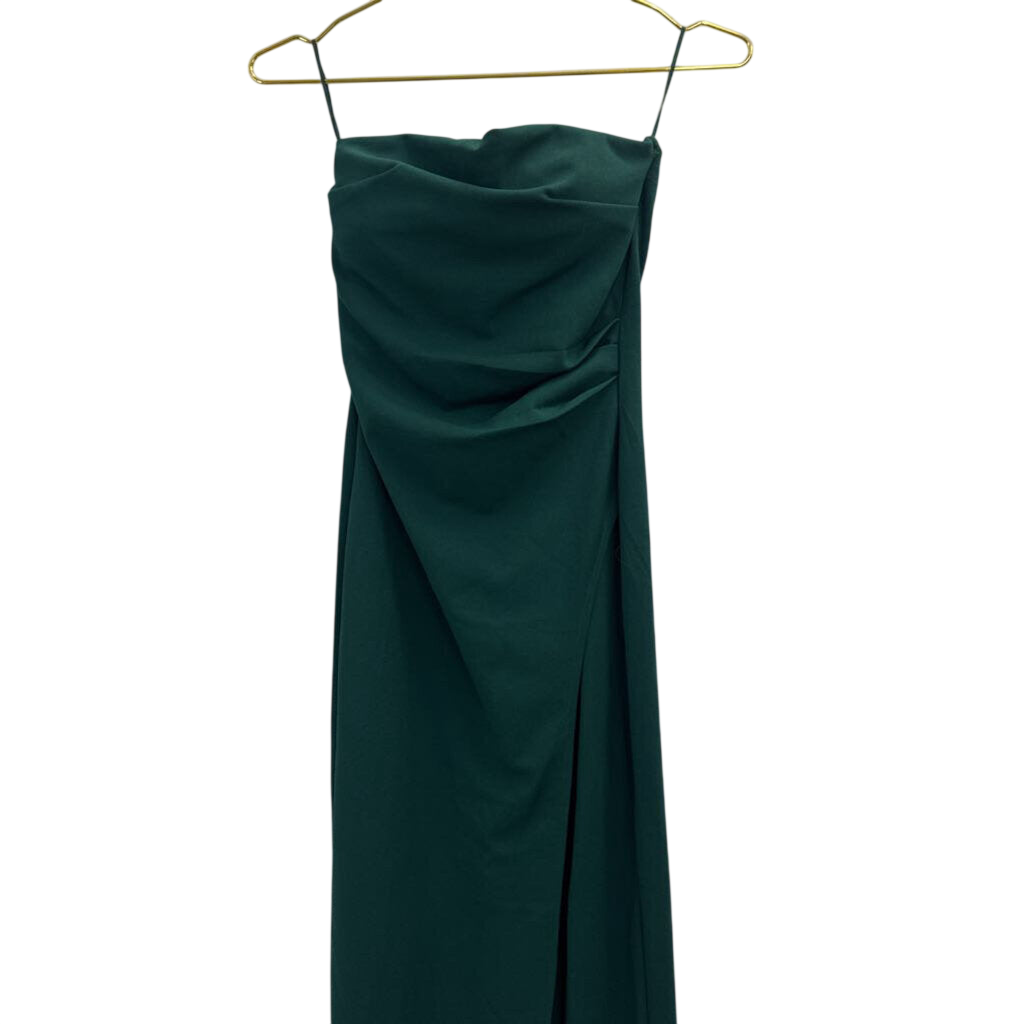 Dark Green Long Fitted Strapless Formal with Slit Small