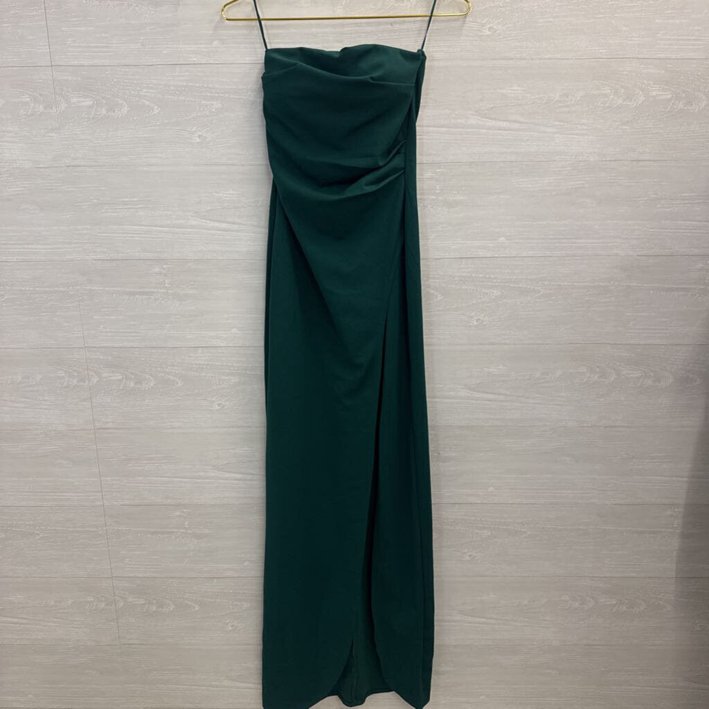 Dark Green Long Fitted Strapless Formal with Slit Small