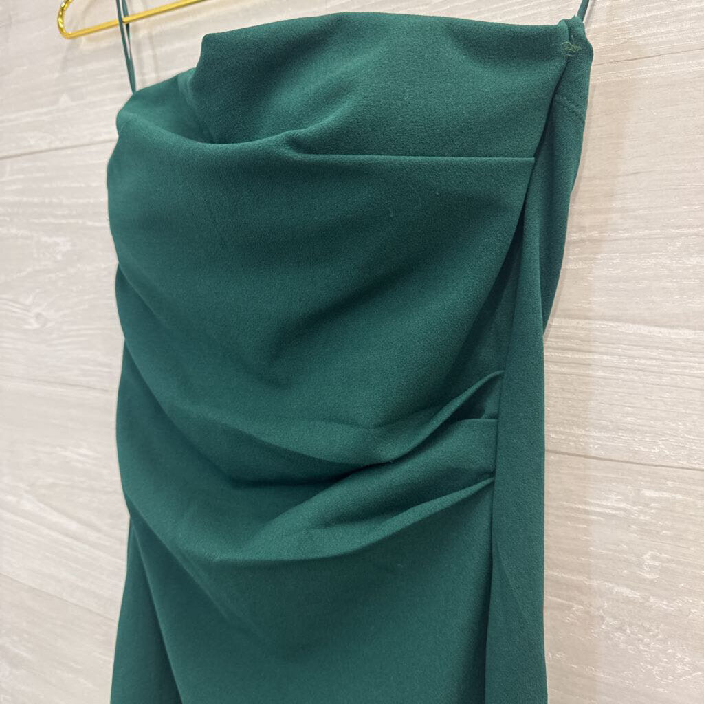 Dark Green Long Fitted Strapless Formal with Slit Small