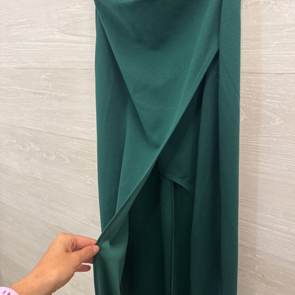 Dark Green Long Fitted Strapless Formal with Slit Small