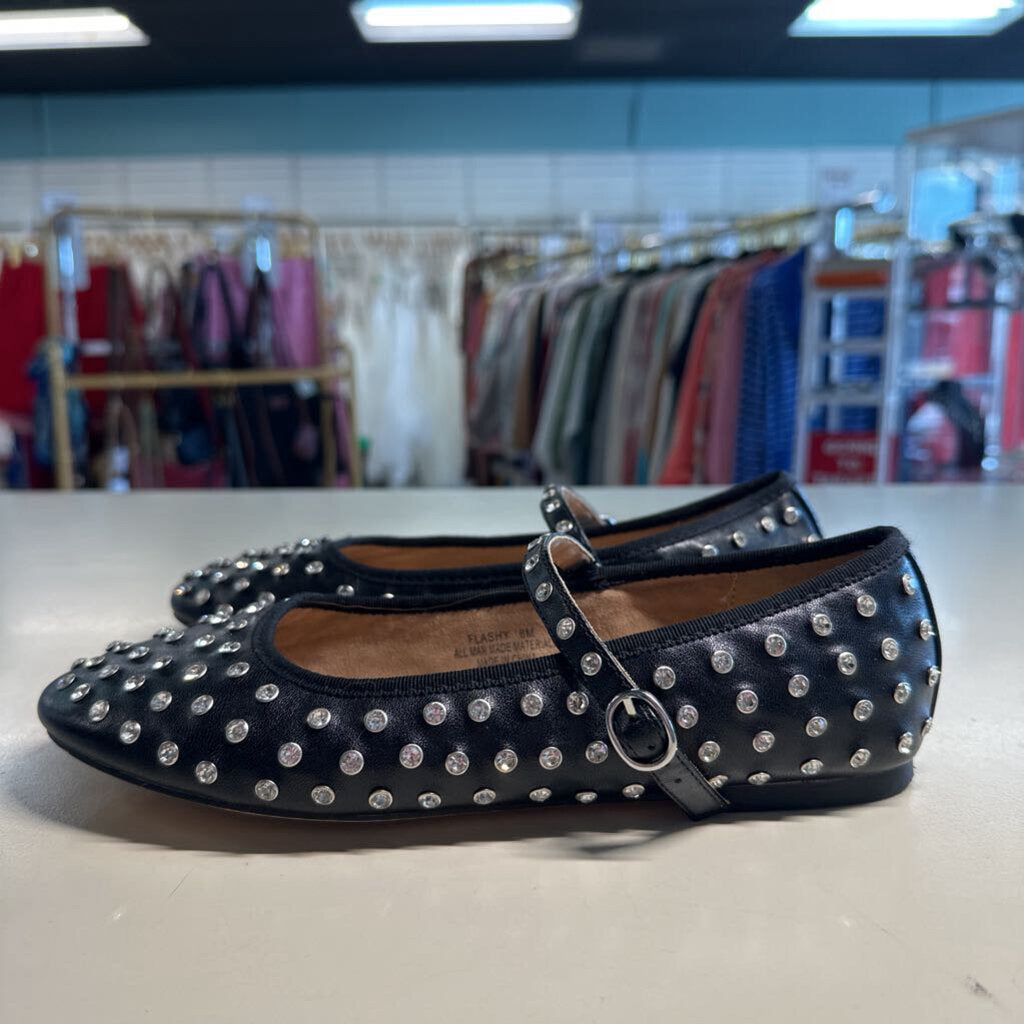 Black Rhinestone Mary Jane Flats 8.0