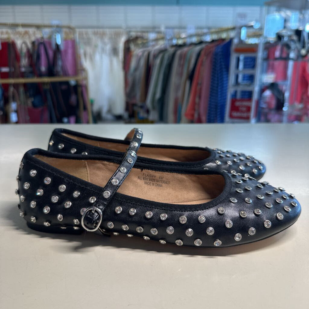 Black Rhinestone Mary Jane Flats 8.0